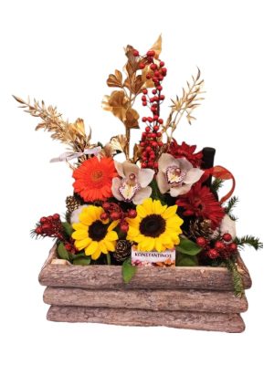 Πολυτελές Καλάθι Δώρου με Κρασιά & Λουλούδια