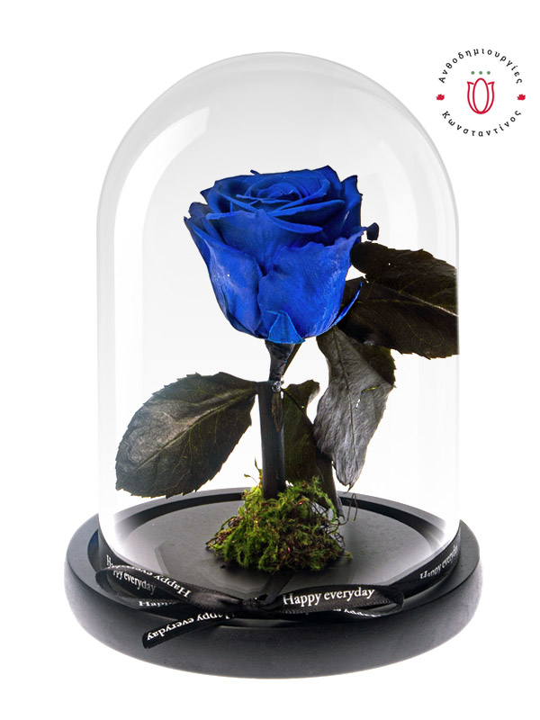 eternal blue rose in glass dome