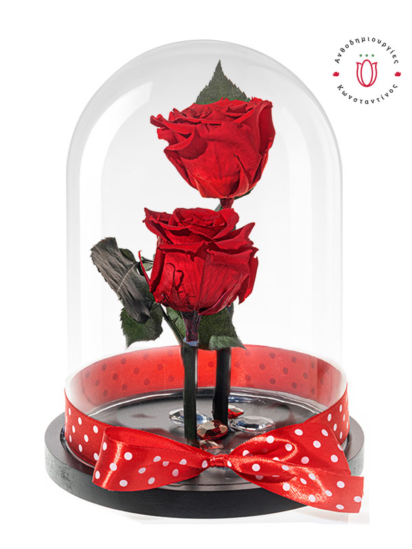 2 RED FOREVER ROSES IN GLASS THOLO | Florist Florist Toumba Thessaloniki