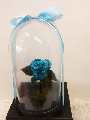 forever blue metallic in a glass | Forever roses Ανθοπωλείο Ανθοδημιουργίες Τούμπα Θεσσαλονίκη