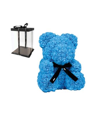 Αρκουδάκι με Γαλάζια Τριαντάφυλλα σε Κουτί Δώρου