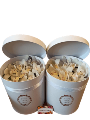 Σύνθεση με Λευκές Ορχιδέες σε Κουτιά Δώρου Πολυτελείας Θεσσαλονίκη | Ανθοπωλείο Θεσσαλονίκη Τούμπα