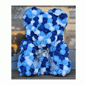 Αρκουδάκι Rose Bear Τρίχρωμο με λευκά, γαλάζια και μπλε τριαντάφυλλα 40cm στη Θεσσαλονίκη! Online Ανθοπωλείο Ανθοδημιουργίες, Τούμπα Θεσσαλονίκη.