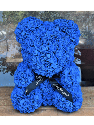 Αρκουδάκι Rose Bear με Μπλε Τριαντάφυλλα 40cm σε κουτί δώρου στη Θεσσαλονίκη! Online Ανθοπωλείο Ανθοδημιουργίες, Τούμπα Θεσσαλονίκη.