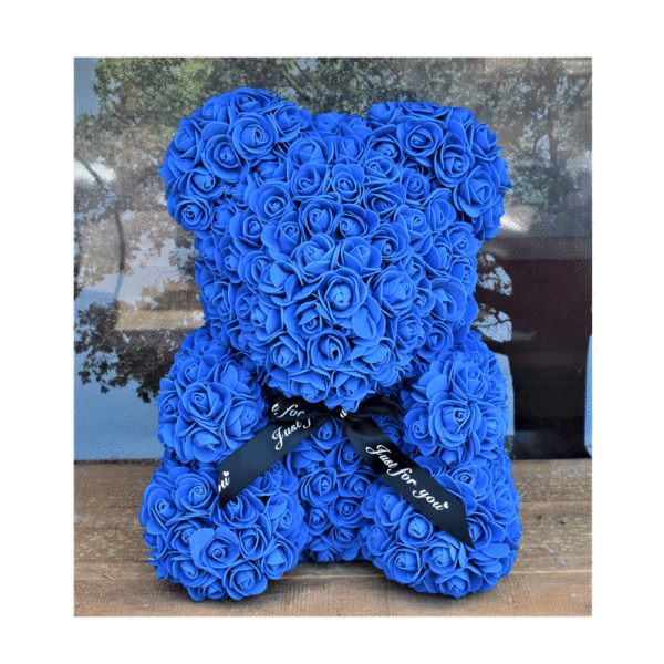 Rose Bear with Blue Roses 40cm in a gift box in Thessaloniki! Online Florist Flower Creations, Toumba Thessaloniki.