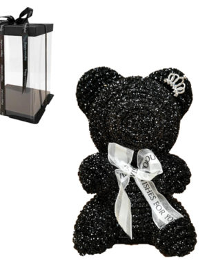 Αρκουδάκι Μαυρο από τεχνητά κρύσταλλα σε συσκευασία δώρου, 22 cm