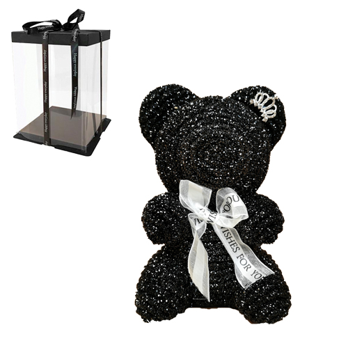 Αρκουδάκι Μαυρο από τεχνητά κρύσταλλα σε συσκευασία δώρου, 22 cm