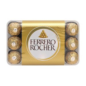 FERRERO Rocher Σοκολατάκια 30τεμ 375gr Τραγανές σπεσιαλιτέ από σοκολάτα γάλακτος με φουντούκια και κρεμώδη γέμιση με ολόκληρο φουντούκι.