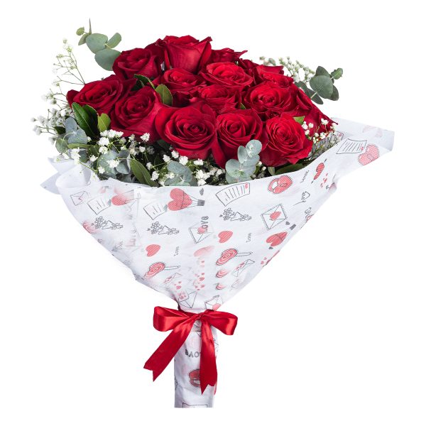 Ανθοδέσμη με 15 Κόκκινα Τριαντάφυλλα