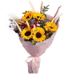 πολύχρωμη ανθοδέσμη με ηλίανθους