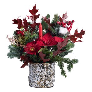 Γιορτινή σύνθεση σε αποχρώσεις ασημί κόκκινο