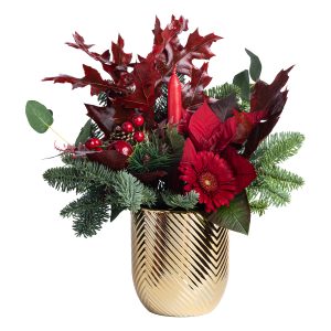 Γιορτινή σύνθεση σε αποχρώσεις χρυσό κόκκινο με κερί