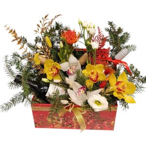 Γιορτινή Σύνθεση Χριστουγέννων Πρωτοχρονιάς με 2 Κρασιά Παράγκα